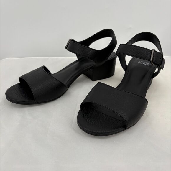 Eileen Fisher Pebbled Leather Slingback Block Heel Sandals, Sz 9.5 Black Classic - Picture 1 of 9